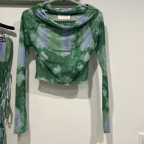 Brand New Dolls Kill New Pink SERENE SCENE Mesh Top and pants set women’s medium - Picture 2 of 9